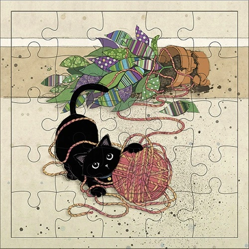 Carte puzzle "Chat pelote"
